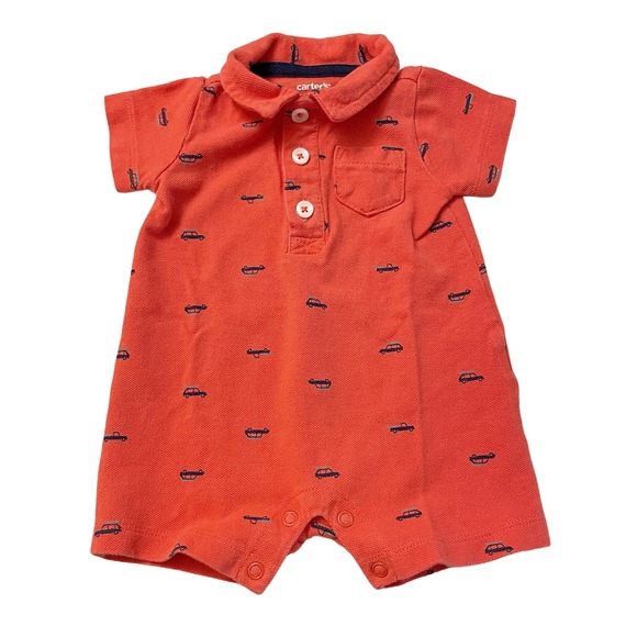 Carter’s Red Car Surfboard Summer Baby Romper Short Sleeve 3 Button Size 3 Month - Picture 1 of 8